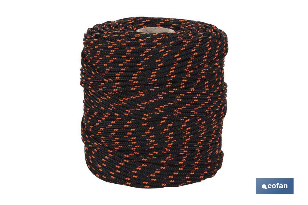 CORDÓN TRENZADO HIPPIE NEGRO/NARANJA 3 MM X 25 M