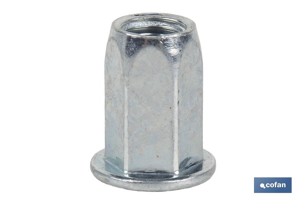 TUERCAS REMACHABLES HEXAGONAL ANCHAS ACERO M4 (PACK: 1000 UDS)