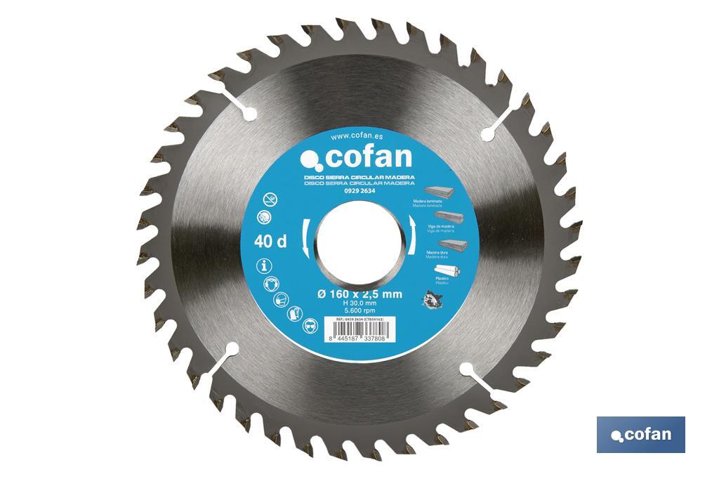 DISCO DE SIERRA CIRCULAR PARA MADERA Ø160 X 2,5 X 30 MM, 40 DIENTES (PACK: 1 UDS) DISCO DE SIERRA CIRCULAR PARA MADERA Ø160 X 2,5 X 30 MM, 40 DIENTES (PACK: 1 UDS)