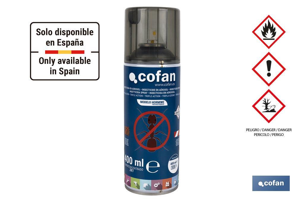 INSECTICIDA EN AEROSOL HORMIGAS TRIPLE ACCIÓN MODELO HORMIWE 400g (PACK: 1 UDS) INSECTICIDA EN AEROSOL HORMIGAS TRIPLE ACCIÓN MODELO HORMIWE 400g (PACK: 1 UDS)