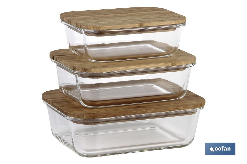 SET DE 3 RECIPIENTES DE BOROSILICATO CON TAPA DE BAMBÚ MODELO PANDA 640 ML-1040 ML -1520 ML (PACK: 1 UDS) SET DE 3 RECIPIENTES DE BOROSILICATO CON TAPA DE BAMBÚ MODELO PANDA 640 ML-1040 ML -1520 ML (PACK: 1 UDS)