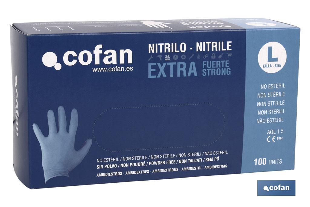 CAJA 100 UDS. GUANTES NITRILO EXTRA FUERTE T - L