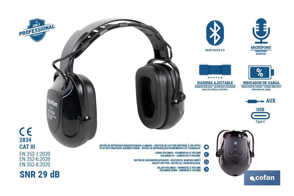 CASCOS ANTIRRUIDO SNR 29 dB CON BLUETOOTH (PACK: 1 UDS)