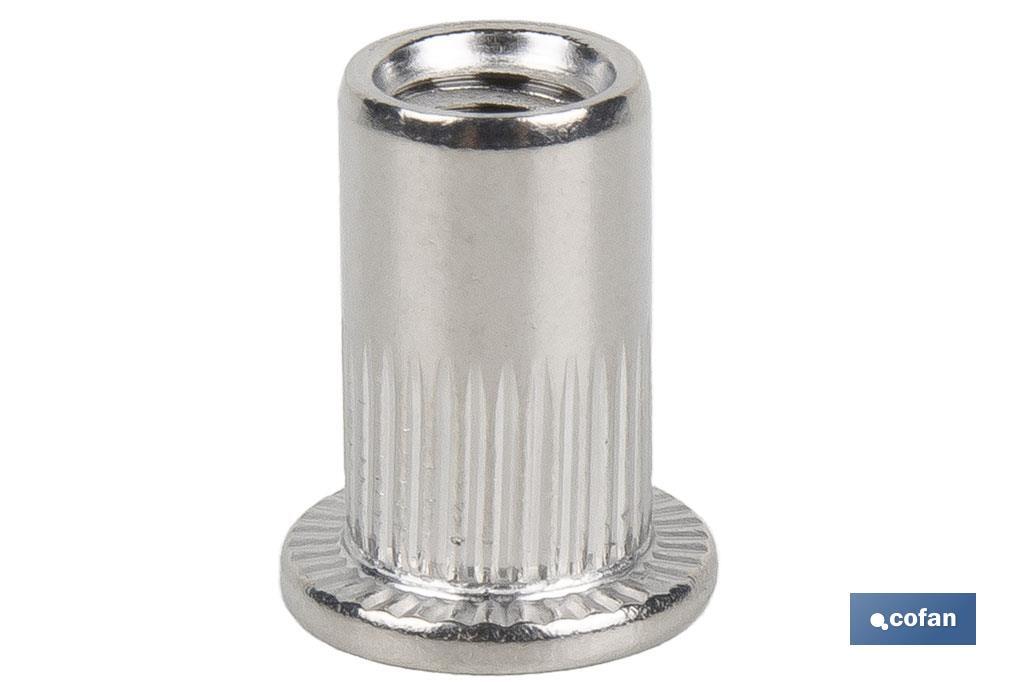 TUERCAS REMACHABLES RANURADAS ANCHAS INOX A-2 M5 (PACK: 500 UDS)