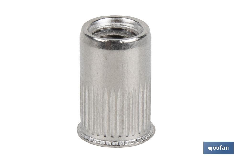 TUERCAS REMACHABLES RANURADAS CABEZA REDUCIDA INOX A-2 M10 (PACK: 200 UDS) TUERCAS REMACHABLES RANURADAS CABEZA REDUCIDA INOX A-2 M10 (PACK: 200 UDS)