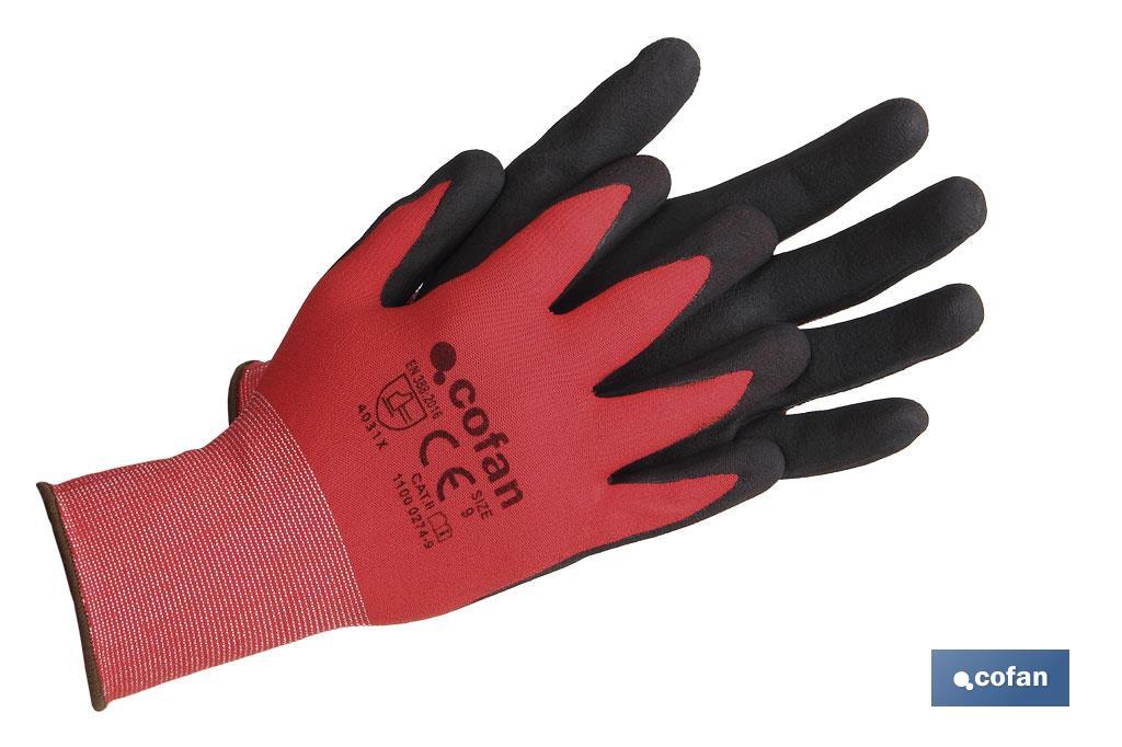 GUANTE IMPREGNADO SANDY COATED ROJO/NEGRO TALLA 6 (PACK: 12 UDS)